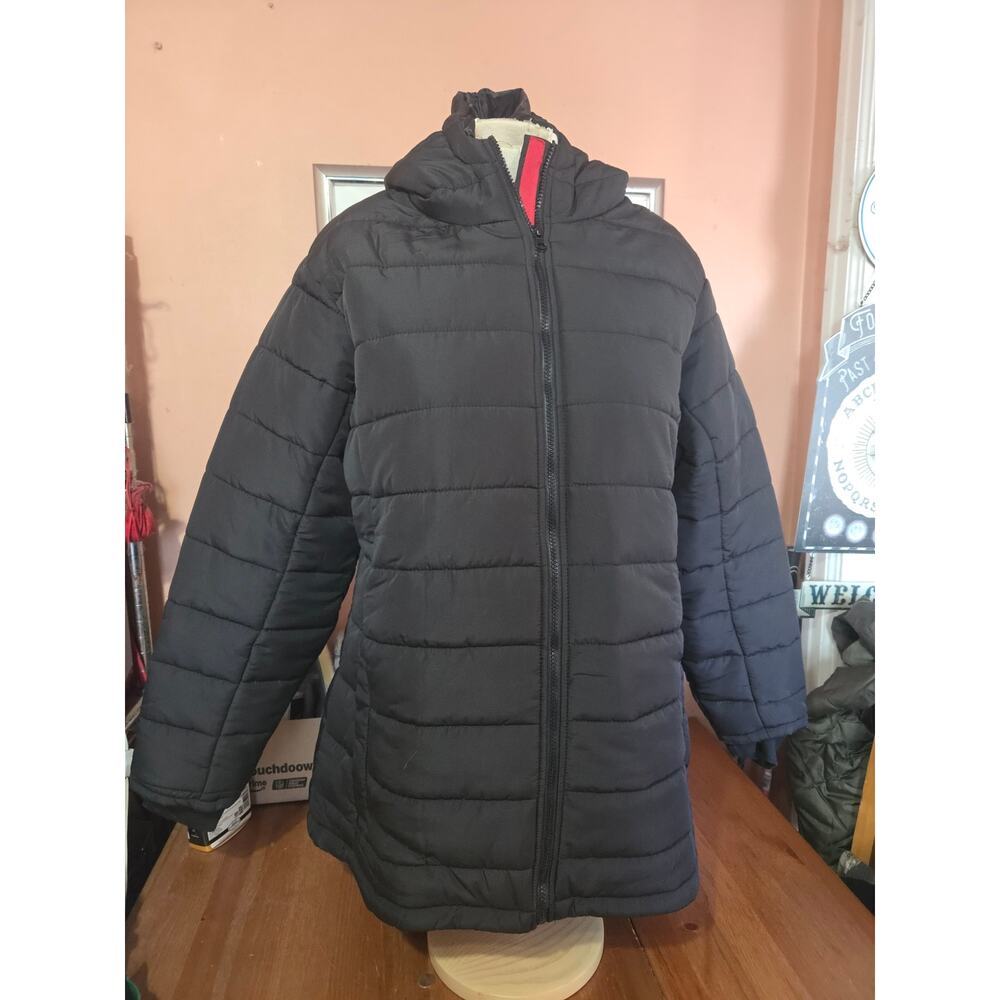 ElleNor Puffer Coat With Hood Womens Size Extra Large Black Long Very Cozy